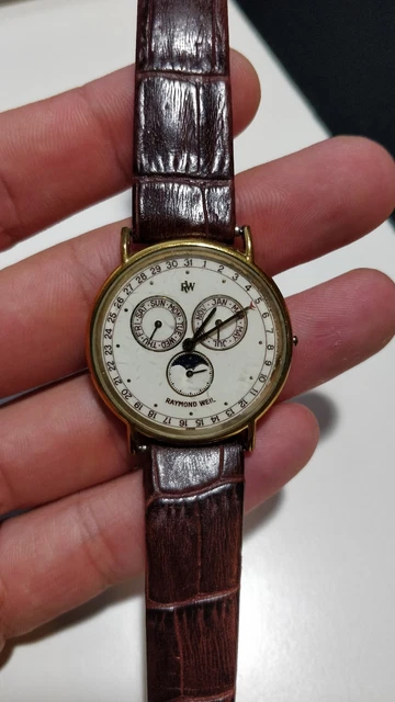 RAYMOND WEIL VINTAGE 18k Gold Moon Phase Triple Calendar