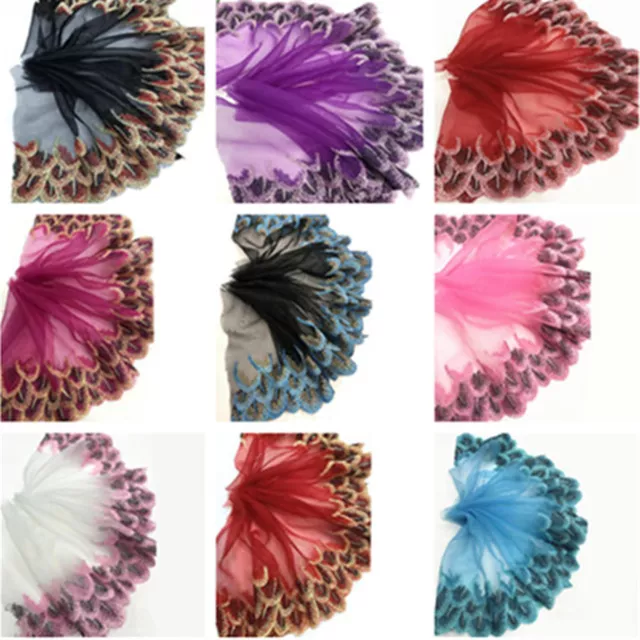 Peacock Feather Embroidery Lace Trims Edge Tulle Fabric Vintage Scalloped Sewing