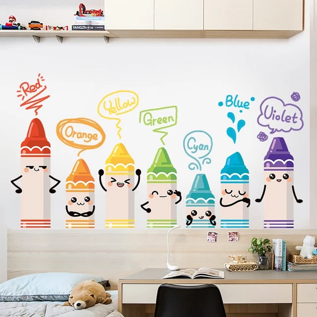 Crayon Color Wall Decals for Kids Rooms - Cartoon Wall Stickers for Baby Bedr...