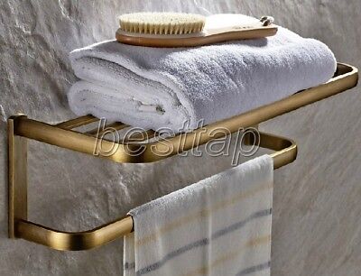 Bathroom Antique Brass Wall Mount Large Towel Rail Holder Rack Bar Shelf sba172