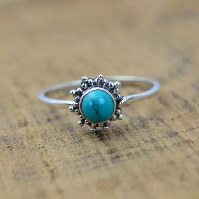 925 Argent Naturel Turquoise Forme Ronde Femme Neuf Cabochon Gemme Bijoux