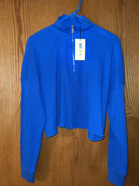 Calvin Klein Jeans Women's Waffle Knit Blue  3/4 Zip Long Sleeve M