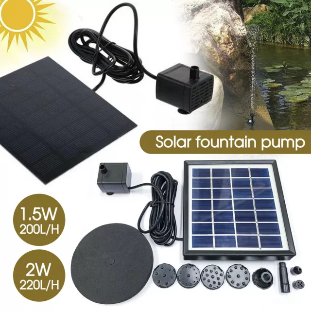 New 1.5W 2W Solar Powered Water Fountain Pump Bird Bath Pond Pool Garden AU