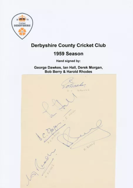 DERBYSHIRE COUNTY CRICKET CLUB 1959 SEASON 5 original autographs hand signed