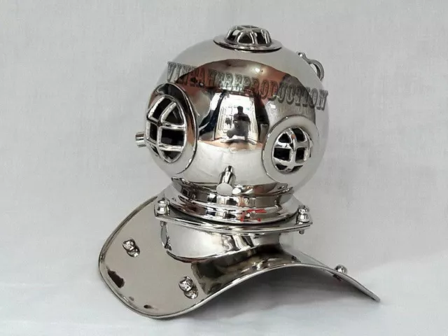 helmet Nautical Nickel Finish DiversBrass 8" Diving Helmet Desktop Decor Replic