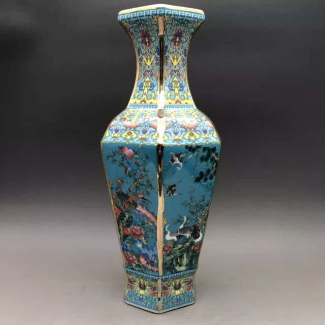 Chinese Porcelain Qing Qianlong Famille Rose Flowers and Birds Vase 11.41 Inch