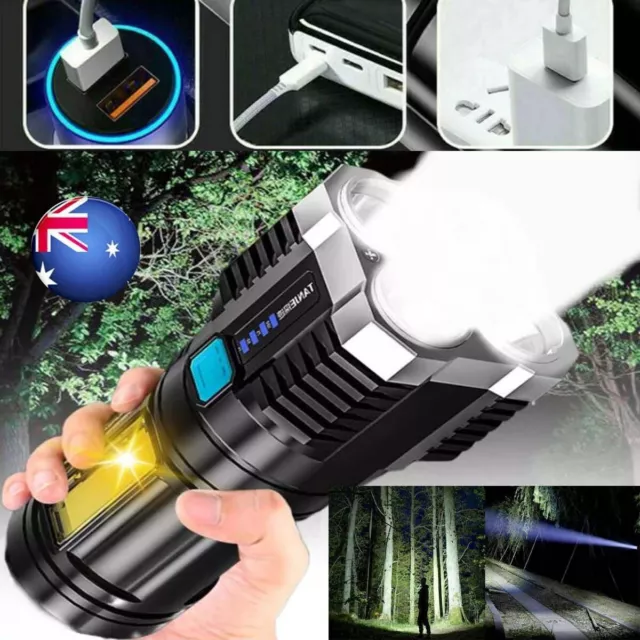 Super Bright 90000LM Torch Led Flashlight USB Rechargeable Side Lamp 1/2/4Pcs AU