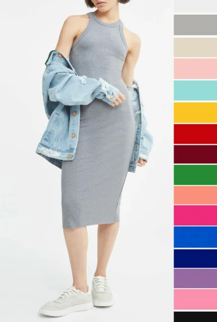 Women's Basic Sleeveless Tank Top Dress Soft Stretch Cotton Knit Bodycon  Mini