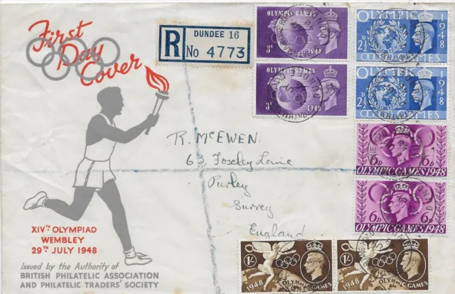 Registered First Day Cover. 1948 Olympic Games. Dundee.