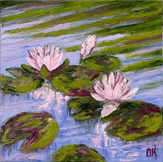 Original Water Lily Oil Painting Pond Life Lotus Landscape Monet Style Wall Art