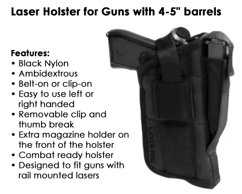 Tactical Laser Holster - Fits Full Size pistols w/ laser sight or light attached