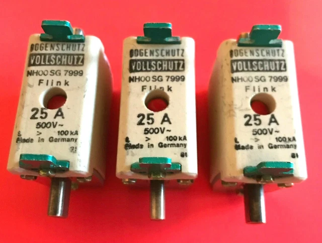 3 Stück BOGENSCHÜTZ , NH - Sicherungen Gr.00 , SG 7999 , 25 A , 500 V , Flink