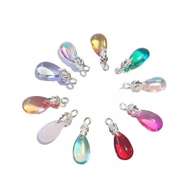 Crystal Glass Teardrop Charms for jewellery making 5pcs 8x21mm Mixed Colours