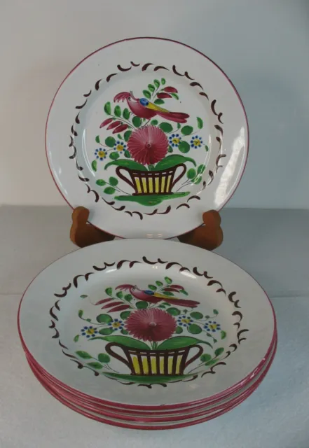 St. Clement France Rooster Chanticleer Set of 5 Plates 8-1/2" Antique Vtg 1800's