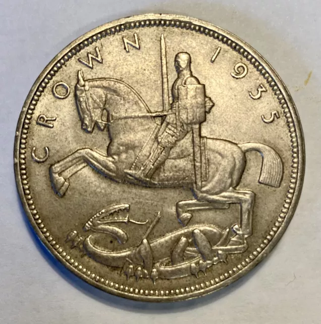 1935 BRITISH SILVER CROWN 👑 TONED Incuse Edge SILVER JUBILEE UNC BU GEM