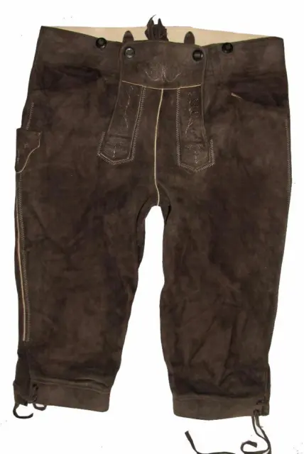 Distler Trachten- Kniebund- Pantaloni IN Pelle Uomo- Braun Grigio Circa 50/52