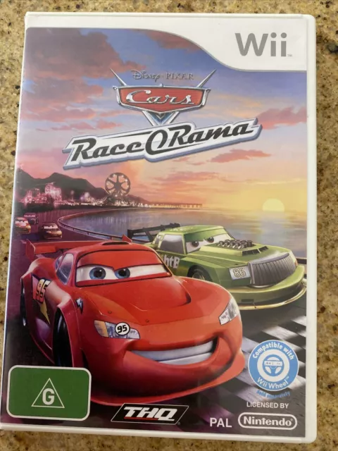 Cars Race-O-Rama Nintendo Wii + 2 Wii Wheels OEM Bundle Disney/Pixar Racing  GC