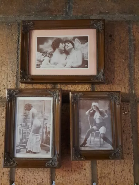 Lot of Three Framed Original 1920 French Nude Postcards Photo Jean Agelou