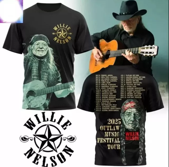 WILLIE NELSON 2025 Outlaw Music Festival Tour 3D TShirt £18.63 PicClick UK