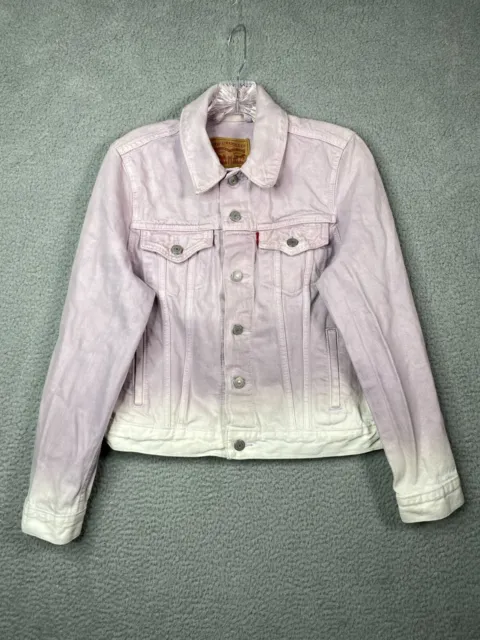 Levis Denim Jacket Womens Medium Pink Metal Button Long Sleeve Jean Trucker