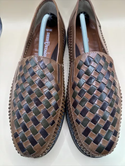 DEER STAGS HABAND Men's Brown Leather Woven Slip On Casual Loafer Shoes 12 SE