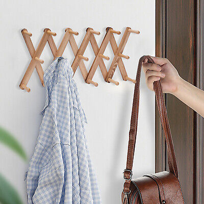 Wall Hanger Expandable Coat Rack Hat Rack Wooden Accordion Design 17 Hooks NEW