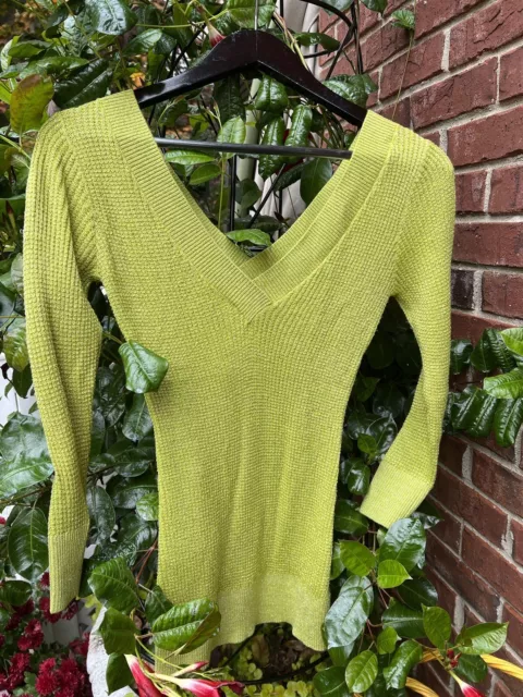 Vintage bebe Metallic Shimmer Moss Sweater Size Medium Double V Neck