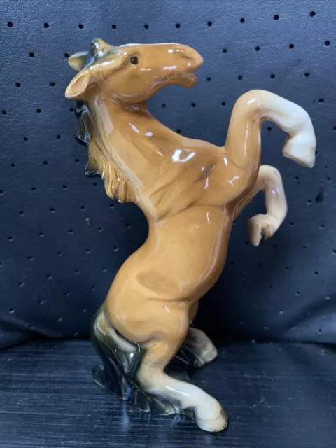 Vintage Porcelain Brown Rearing Stallion Horse Figurine 5” Tall - NO BOX