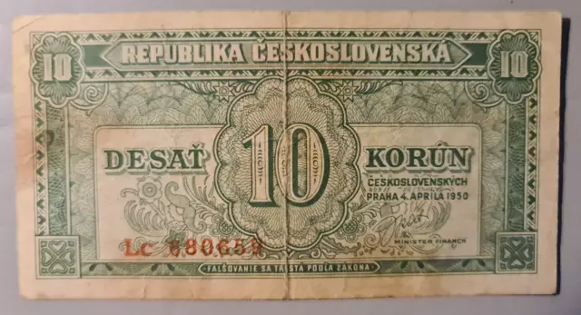 CZECHOSLOVAKIA - 1950 10 Korun Circulated Banknote