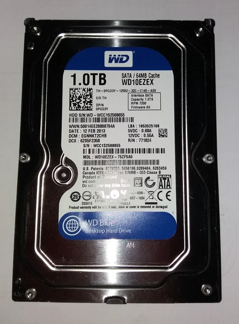 Western Digital 1Tb (1000Gb) SATA 3.5 inch 7200RPM Desktop HDD Hard Drive