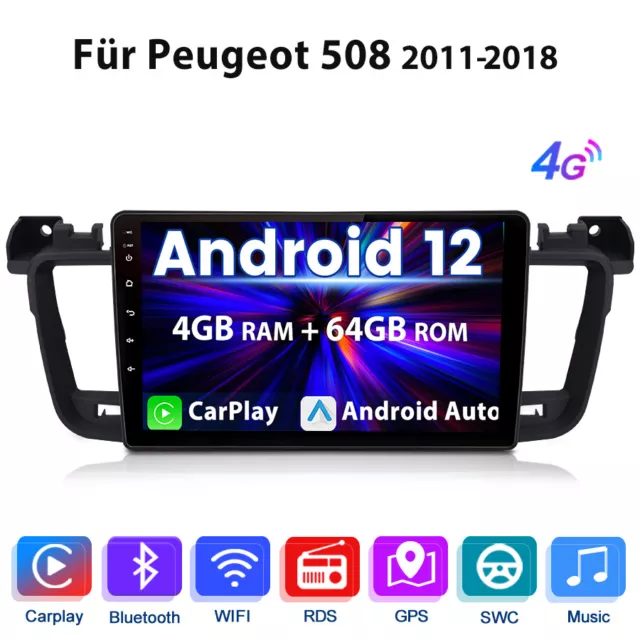 4+64GB Android12 9" Autoradio 2Din Pour Peugeot 508 2011-2018 GPS Navi WIFI 4G