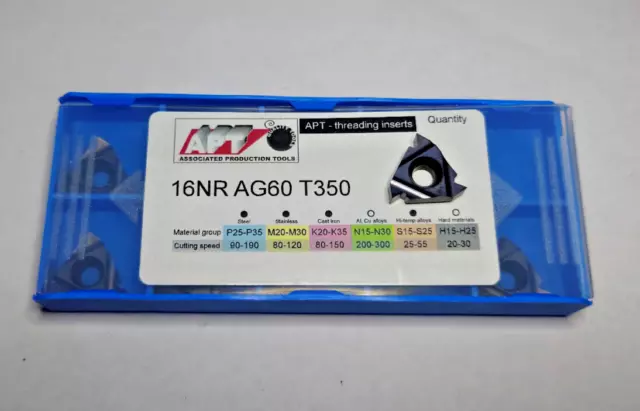 10 X APT Internal Carbide Threading Insert 16NR AG60 T350 8-48 TPI