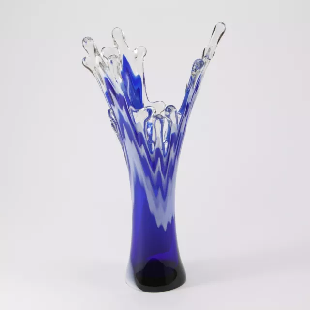 Vaso in vetro sommerso blu e bianco Murano anni '70 🇮🇹