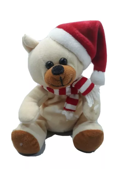 Ho Ho Beans Sears 7" Teddy Bear Stuffed Animal wearing Christmas hat and scarf