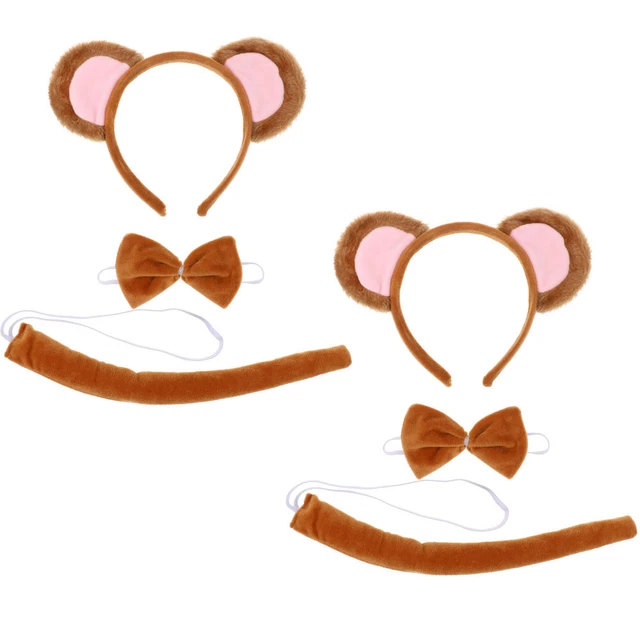 KALLORY 2 Set Costumi Scimmia, Orecchie, Fiocchi, Coda, Peluche Cerchio Pelo Animale