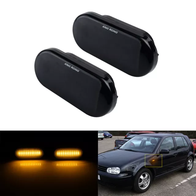 Jaune LED clignotant Répétiteur Noir pour VW Golf 4 Polo Fiesta V Ford Focus 2