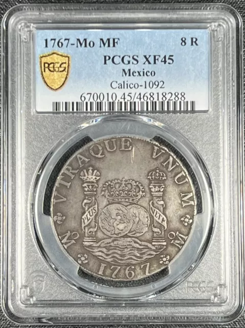 1767-Mo MF Mexico Pillar Dollar 8 Reales PCGS XF45 Super Original Surfaces