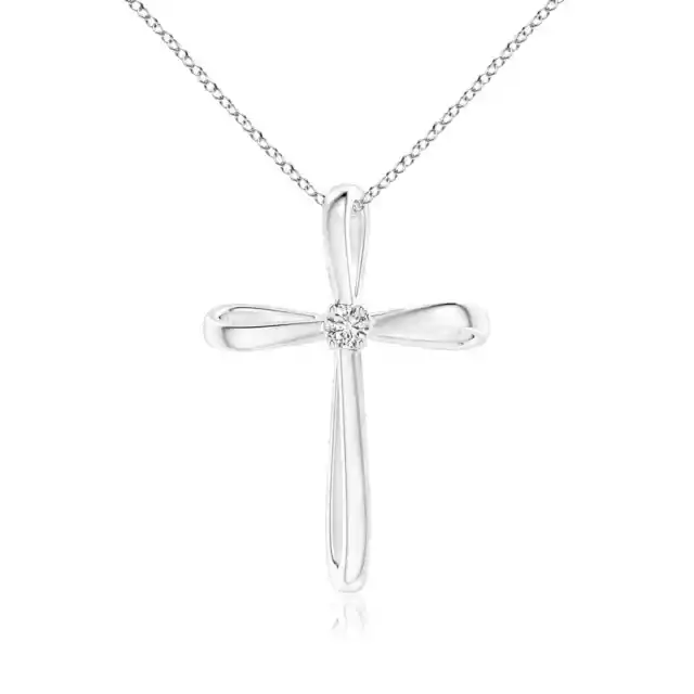 Angara Natural 2.4mm Diamond Cross Pendant Necklace in 14K White Gold for Women