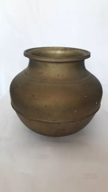 Antique Pooja Brass Bronze Bell Metal Kitchen Pot Vase Bowl Rare Rich Patina b37