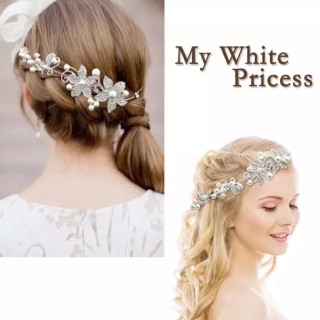 Bridal Hair Accessories Wedding Headpiece Pearl Crystal Flower Vine Tiara W2 2