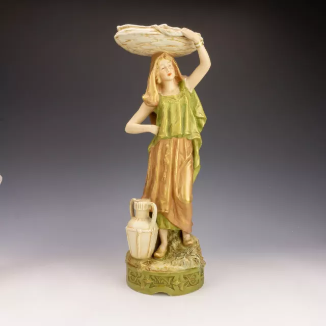 Royal Dux Porcelain - Large Eastern Lady With Basket Figure - Art Nouveau