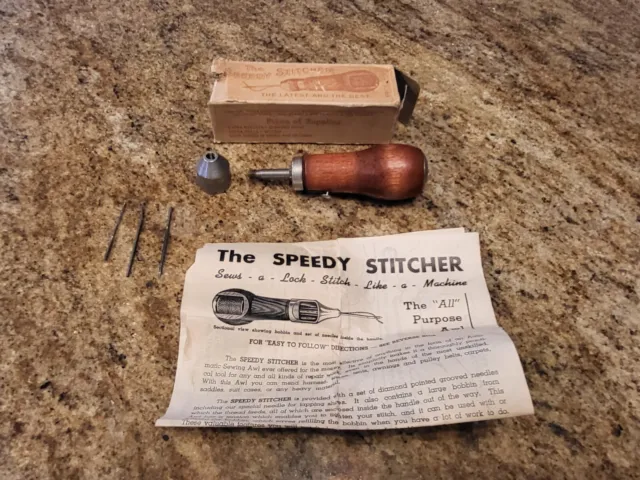 Kit de chal de costura vintage Speedy Stitcher con instrucciones y 3 agujas