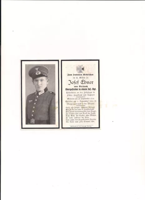 Sterbebild Obergefr. im Inf.-Rgt.  Geb. 29 .09 .1914   Gef. 2. 09. 1941