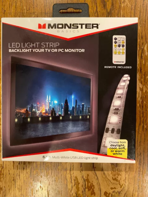 6.5’ Monster Basics LED Light Strip In Multi-White TV & Monitor Backlighting