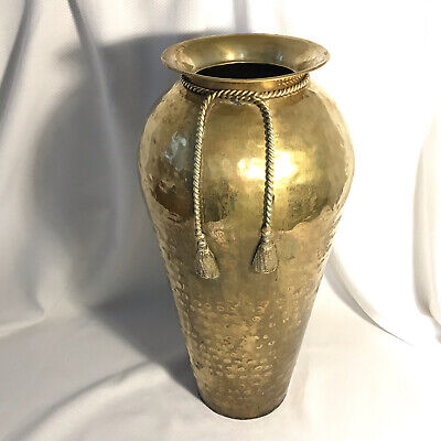 Large Beautifully Hammered Solid Brass Vase with Rope Decoration