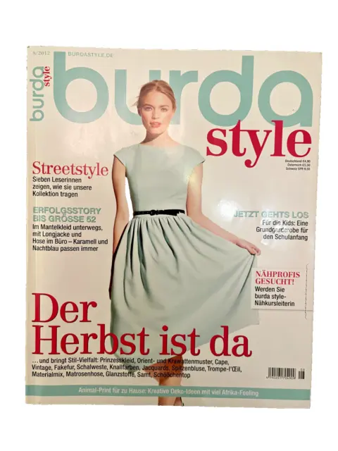 Burda Style 08/2012 Mode Magazin Zeitschrift Schnittmuster Vorlage Nähen