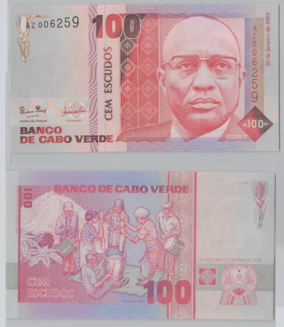 100 Escudos Banknote Kap Verde Cabo Verde 1989 P57 bankfrisch UNC (153562)