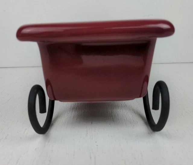 Henn Pottery Red Rectangle Tray Dish Wrought Iron Holder 2