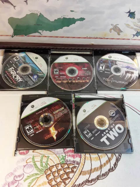 XBOX 360 Far Cry, Conan, Too Human, Army of Two, Resident Evil Disc Only 5 Games