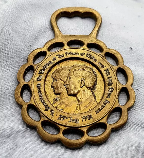 KING CHARLES III Diana Royal Wedding Old Solid Horse Brass Gold 